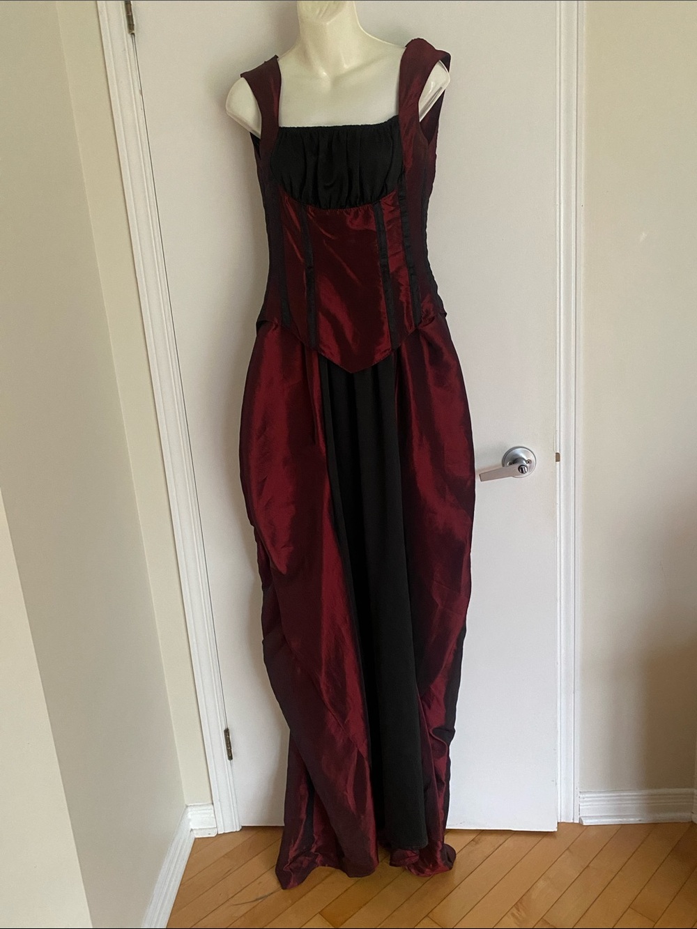 Goth Sleeveless Burgundy & Black Evening Gown  Size XX-Small